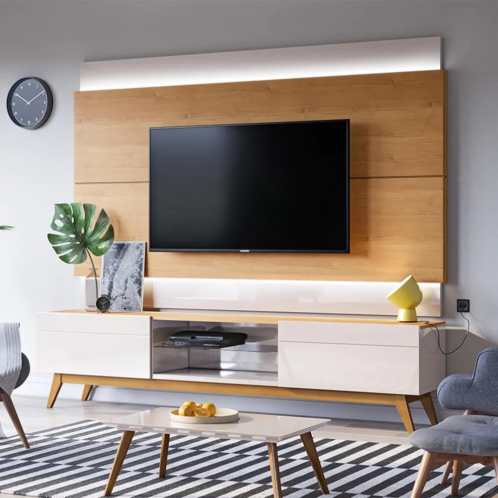 Rack Bancada 2 Gavetas 180cm Amy Off White/Nature G29 - Gran Belo