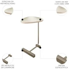 Mesa Lateral Apoio Para Sala Pé Metal Freya Off/Champagne E05 - Mpozen