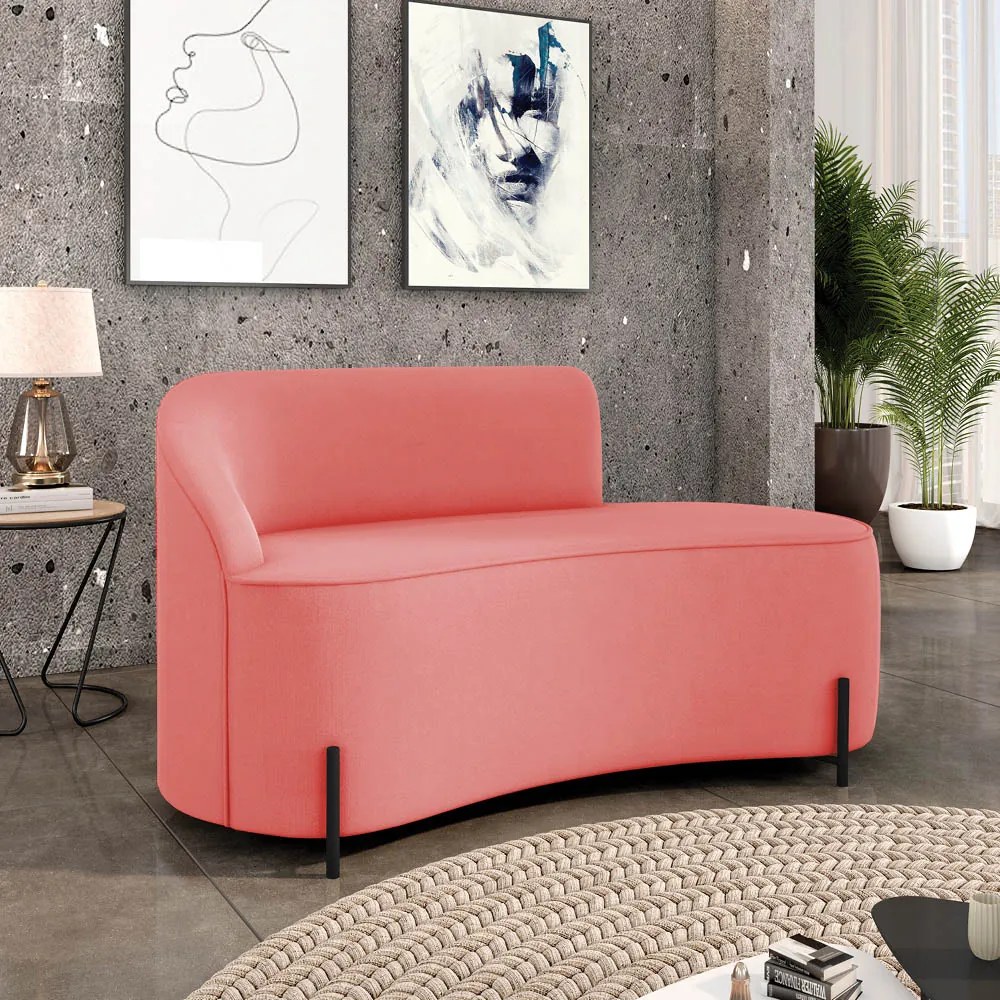 Sofá 2 Lugares Orgânico 140cm Pé Ferro Preto Morgan Suede D03 - D'Rossi - Rose
