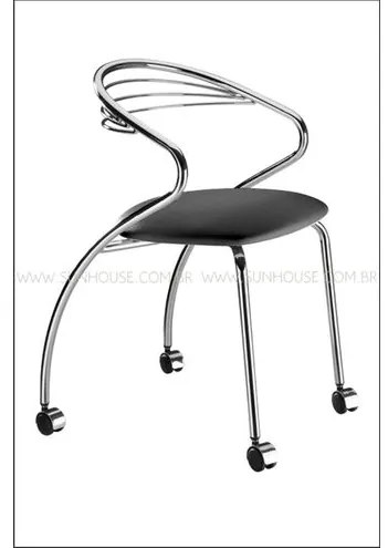 Cadeira Angola Cromada com Rodizios Corino Preto - 17604 Sun House