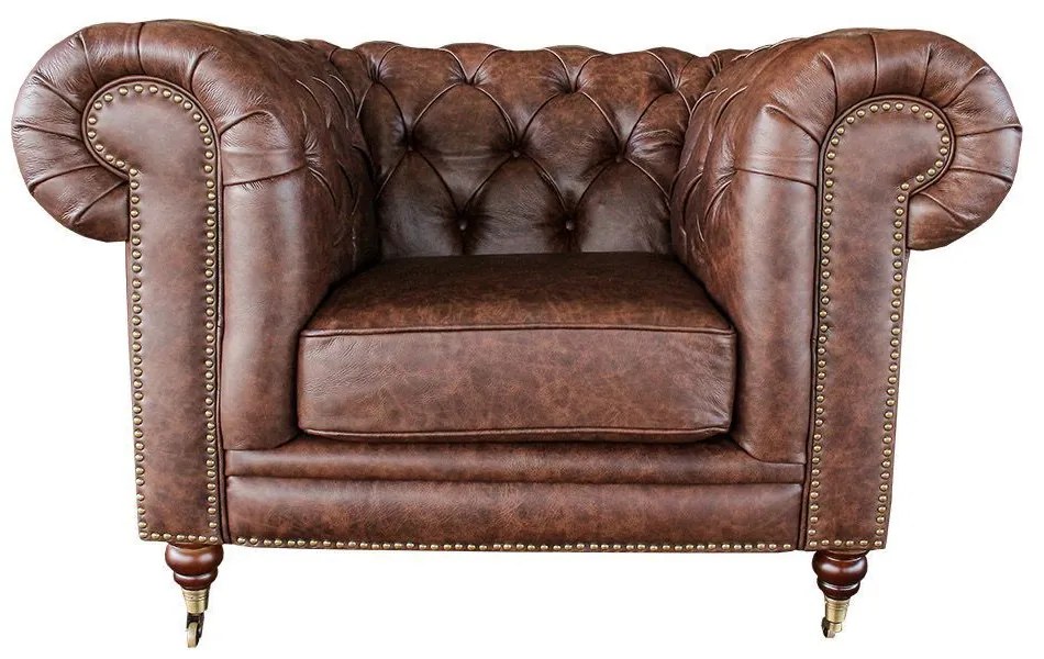 Poltrona Decorativa Sala de Estar Chesterfield Duo Couro Tabaco G40 - Gran Belo