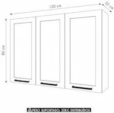 Armário Cozinha Aéreo 120cm Com 3 Portas Zaya Branco T01 - Mpozenat