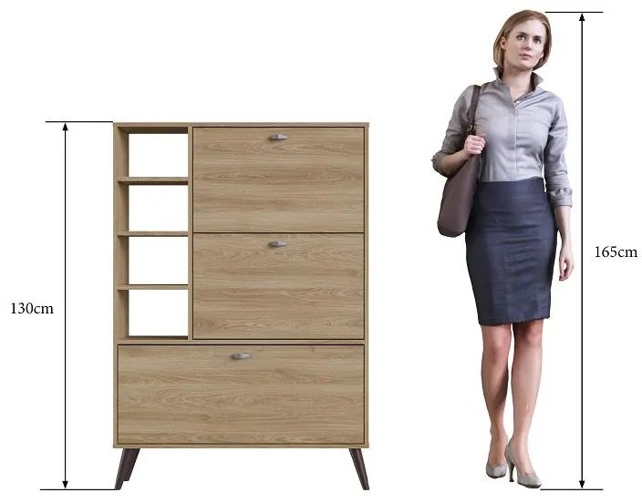 Sapateira Estante Retrô com 3 Portas e 4 Prateleiras 18 pares Oak
