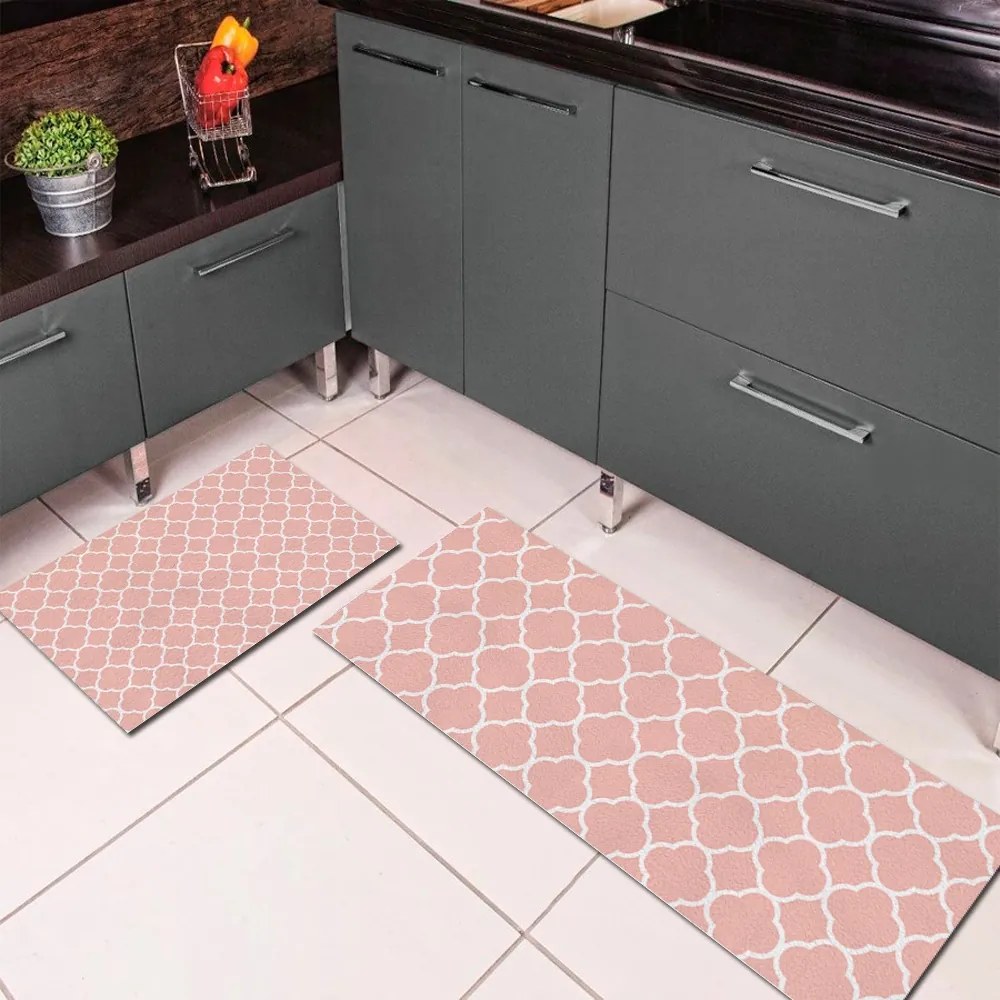 Jogo de Tapete de Cozinha, Rosé - 2 Pças