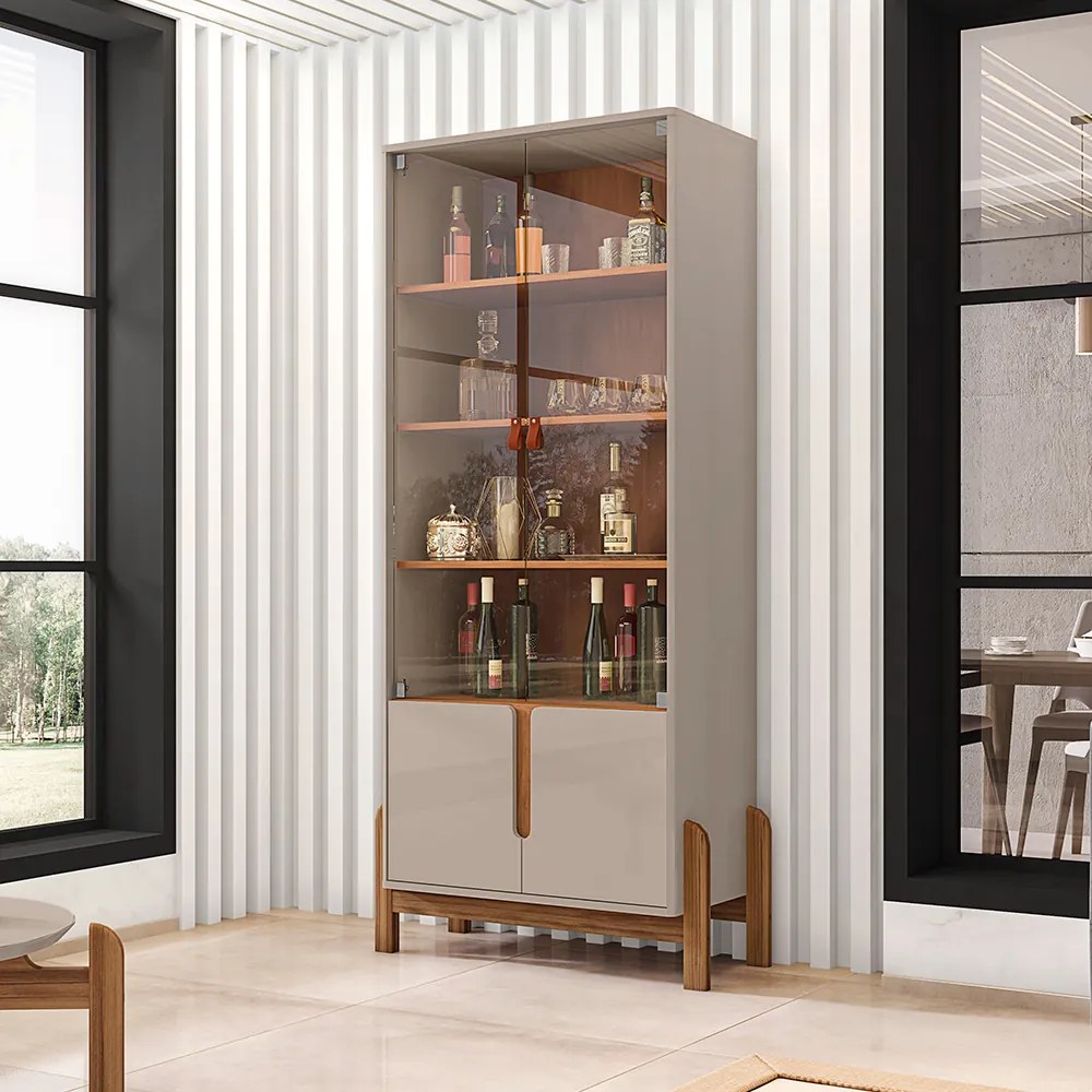 Cristaleira 02 Portas Lia 180 cm Off White e Cedro - D'Rossi
