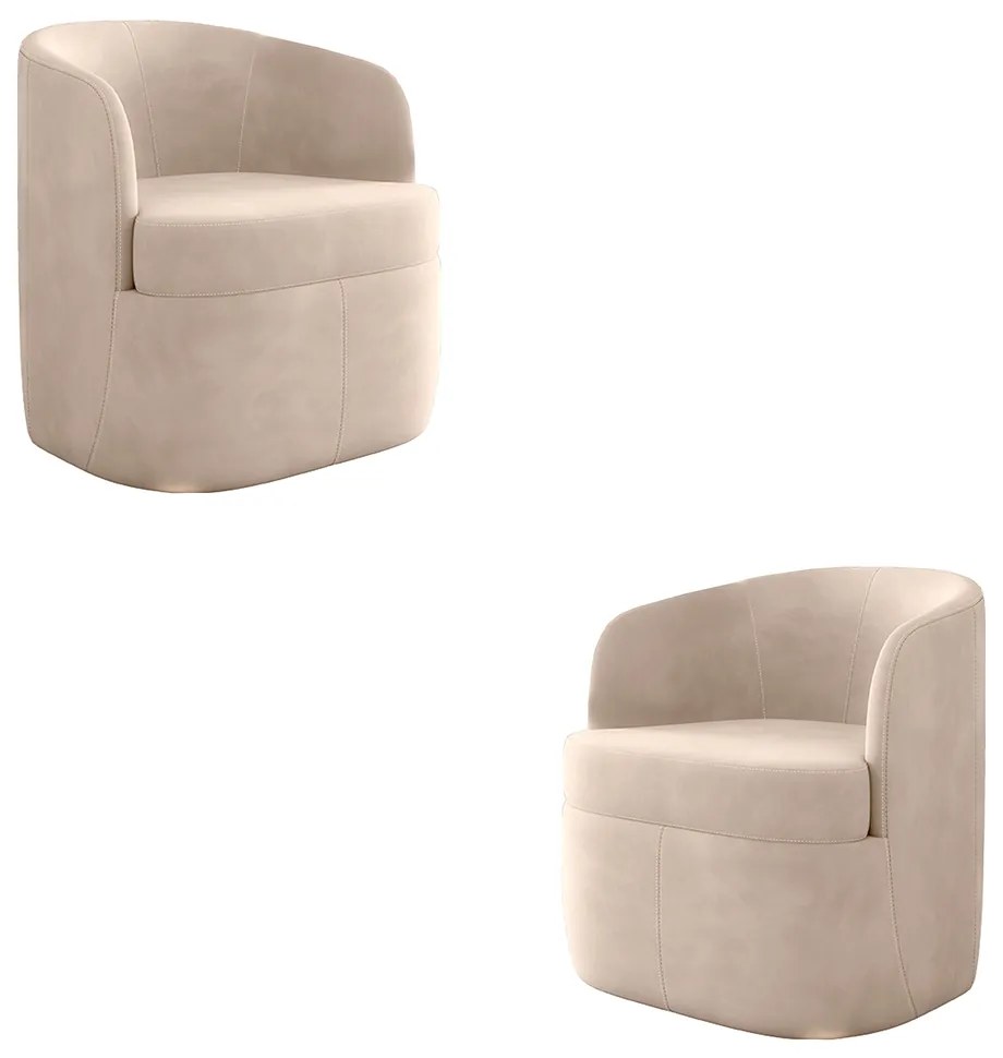 Kit 2 Poltronas Decorativas Design Moderno Bel Sala de Estar Base Giratória Veludo Rosê G33 - Gran Belo