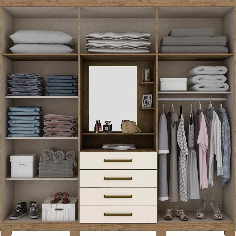 Guarda Roupa Roupeiro Casal 10 Portas 4 Gavetas e Espelho
