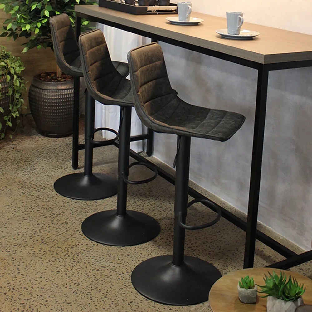 Kit 6 Banquetas Decorativas Travis PU com Regulagem de Altura Base Disco c/Apoio Para os Pés Preto G56 - Gran Belo