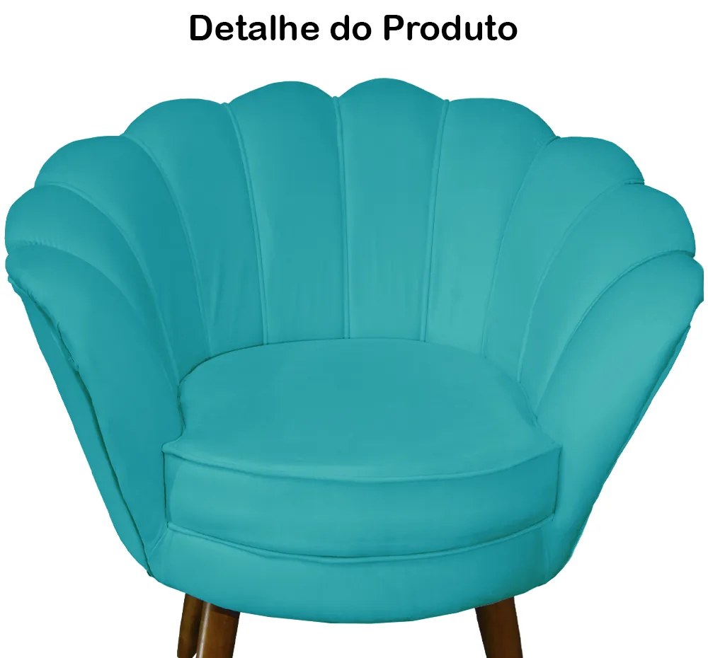 Kit 2 Poltronas Decorativas Pétala Pés Palito Suede Turquesa - Sheep Estofados