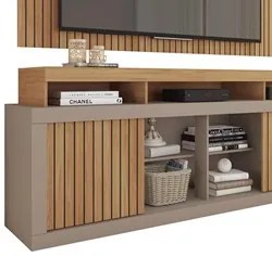 Rack Bancada Com Painel Para TV 65 Pol. Ripado Krome C01 Buriti/Fendi