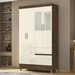 Guarda Roupa Solteiro 103cm Com Espelho Ideal Imbuia/Champanhe - Vila
