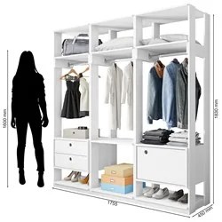 Módulo Guarda Roupa Closet Casal 1 Porta 2 Gavetas Titan Branco Vellut