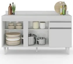 Balcão Gabinete para Pia com Tampo 150cm 3 Portas 1 Gaveta Dakota Bran