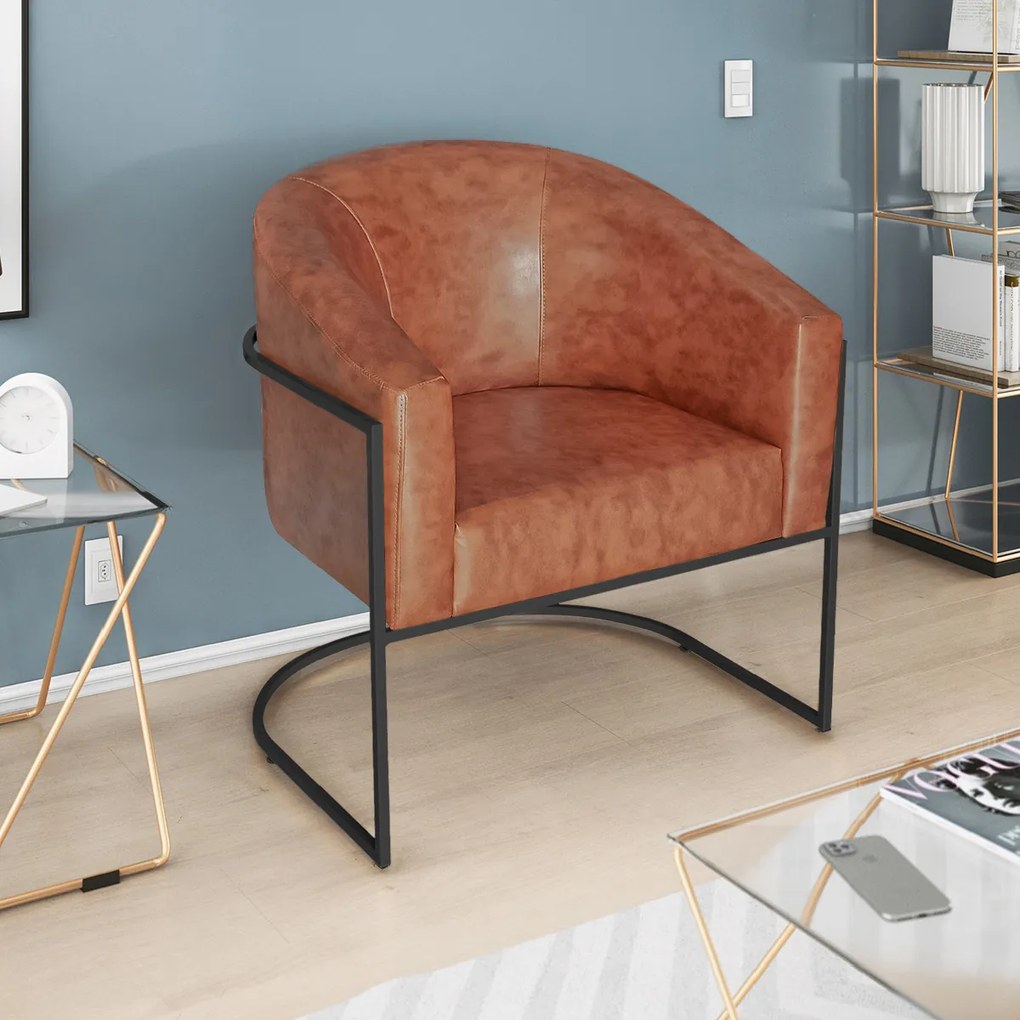 Poltrona Luiza Base de Ferro Preto Sintético Nozes - ADJ Decor