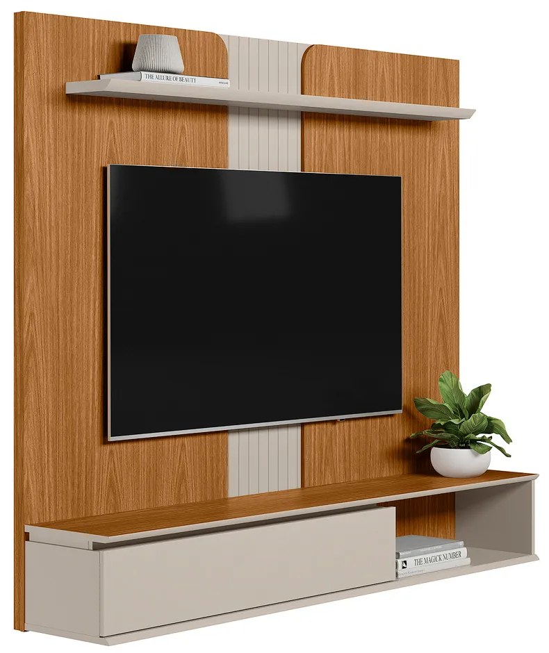 Painel Decorativo Home MDP/MDF TV até 65 Polegadas Porta Frontier Nature/Off White G77 - Gran Belo