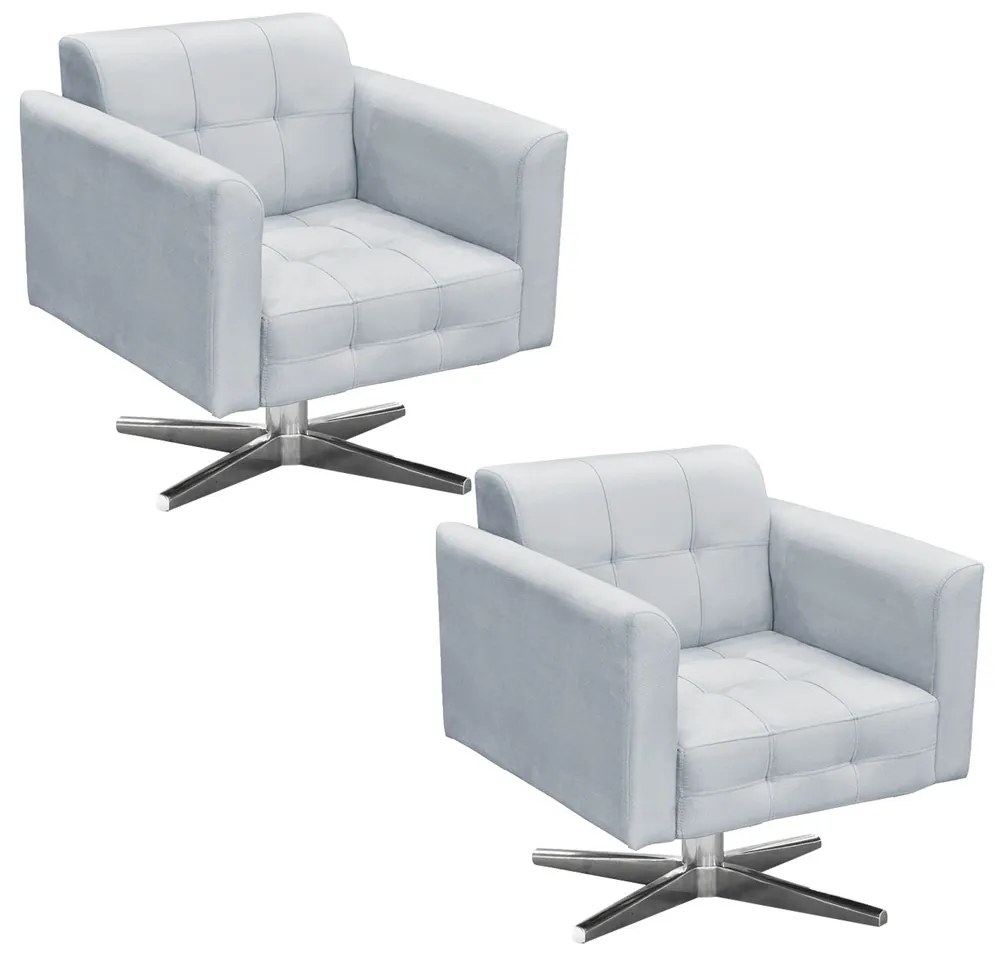 KIT 02 POLTRONAS GIRATORIA ELISA SUEDE B - Cinza