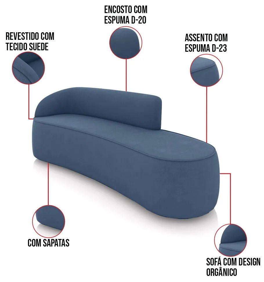 Sofá 4 Lugares Orgânico 220cm Morgan e 2 Poltronas Lua Suede D03 - D'Rossi - Azul Marinho