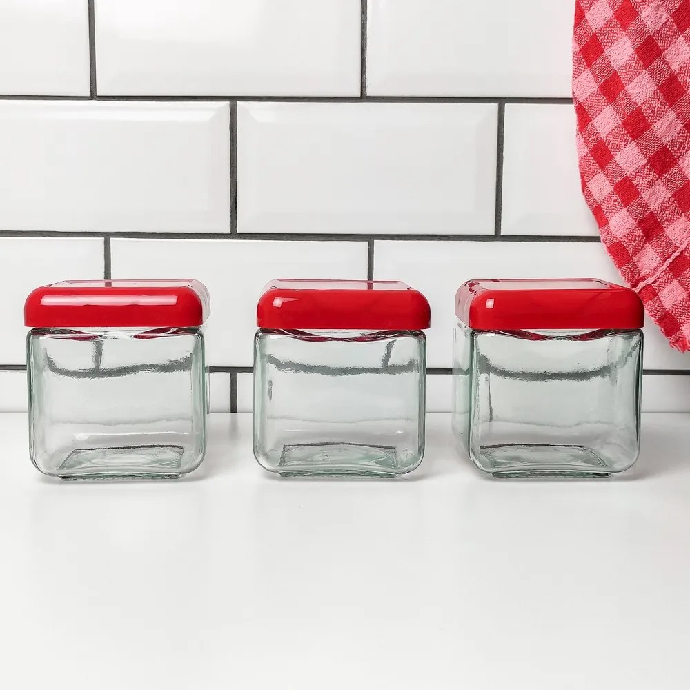 Kit 3 Potes de Vidro Tendenza 750ml - Vermelho