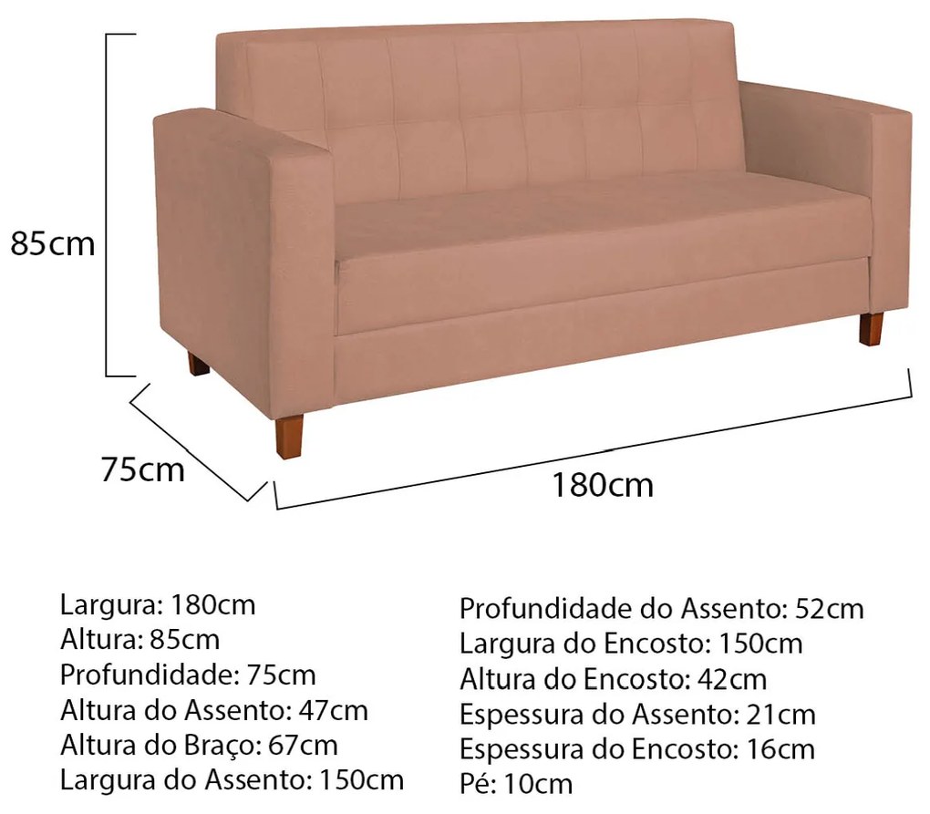 Sofá 2 Lugares Denver Suede Rosê - ADJ Decor