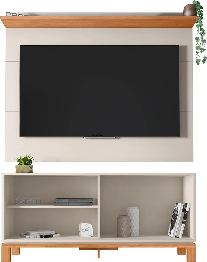 Painel TV 45 Pol 136cm com Rack Bancada para Sala Visari C01 - D'Rossi - Off White/Freijó