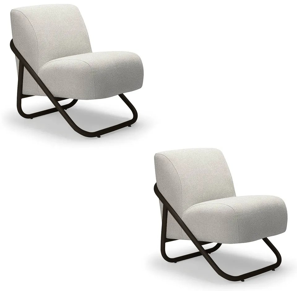 Poltrona Sala Estar Industrial Preto Kit 2 Martina Bouclê Cinza K01 - D'Rossi