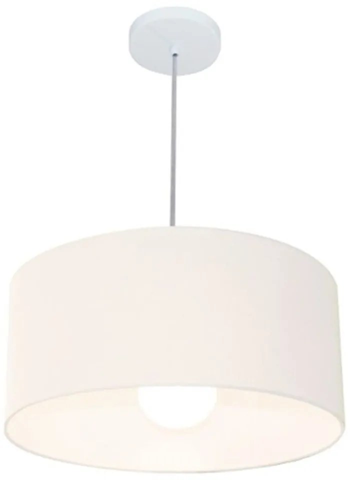 Lustre Pendente Cilíndrico 4052 Cúpula em Tecido 50x21cm Branco - Bivolt