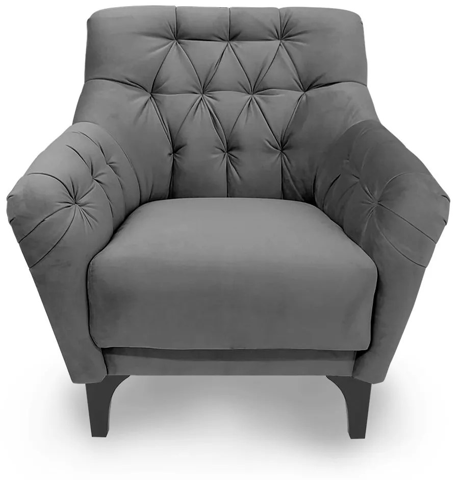 Poltrona Decorativa Roma Botonê Pés Madeira Veludo Cinza - Sheep Estofados - Cinza