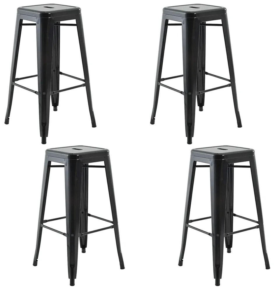 Banqueta de Cozinha Alta Industrial em Aço Kit4  Iron Preto R02 - D'Rossi