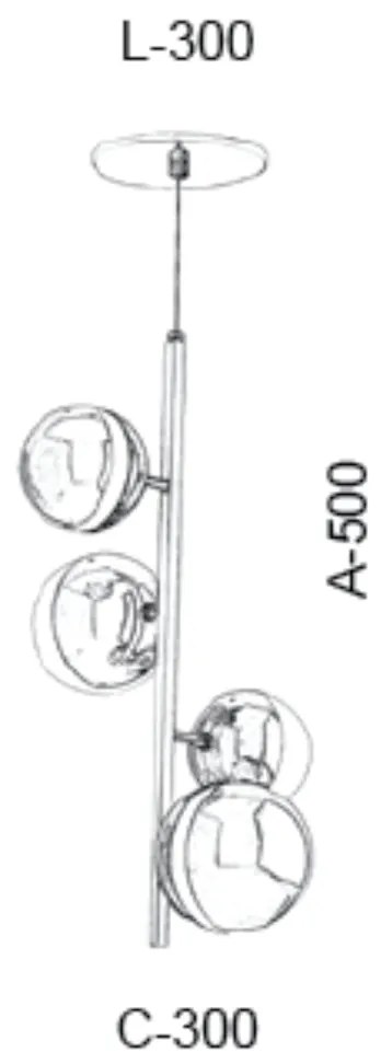 Pendente Vertical C/ Globo Filete Ø30X30X50Cm Metal E Vidro 4 X G9 Glo... (HONEY, FOSCO)