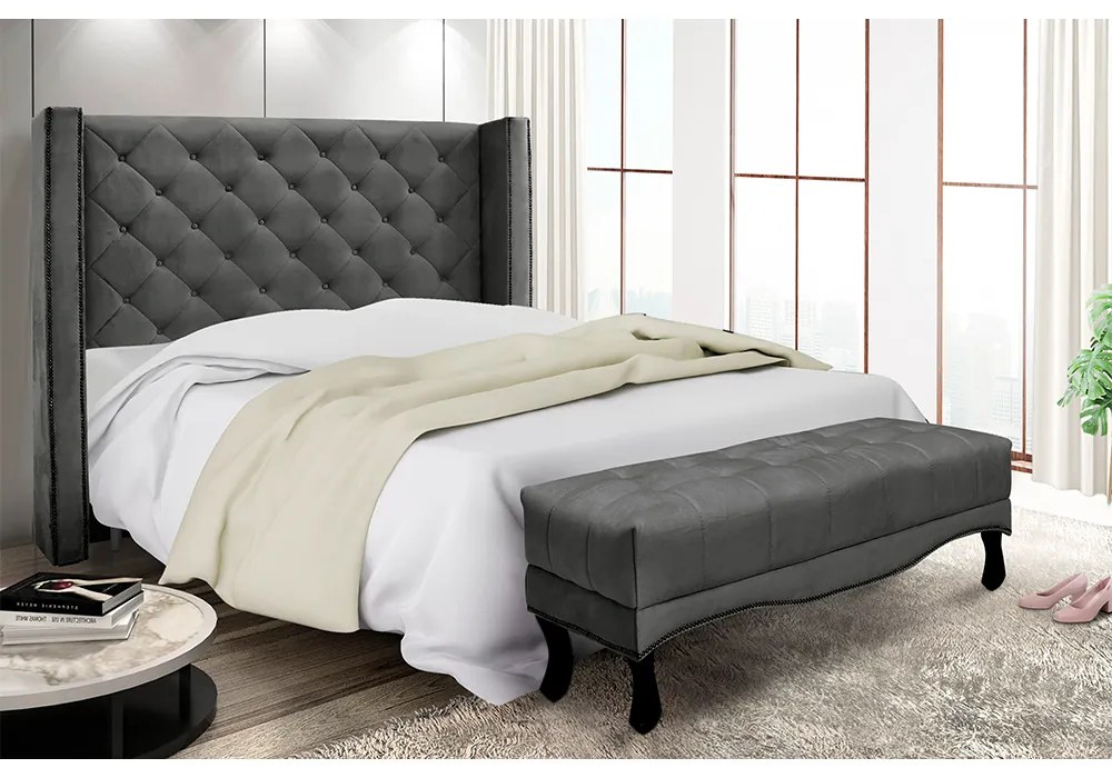 Cabeceira Cama Box Queen 160cm e Recamier Vicenza Suede S04 - D'Rossi - Cinza