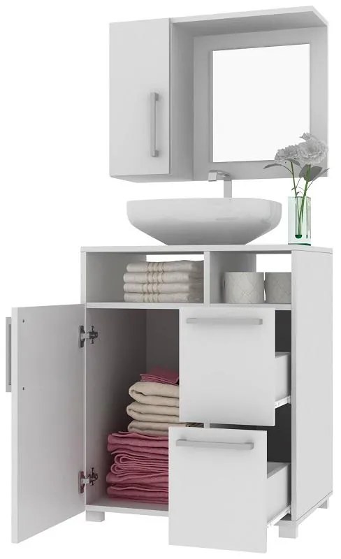 Gabinete Conjunto de Banheiro 2 Gaveta Espelheira Branco