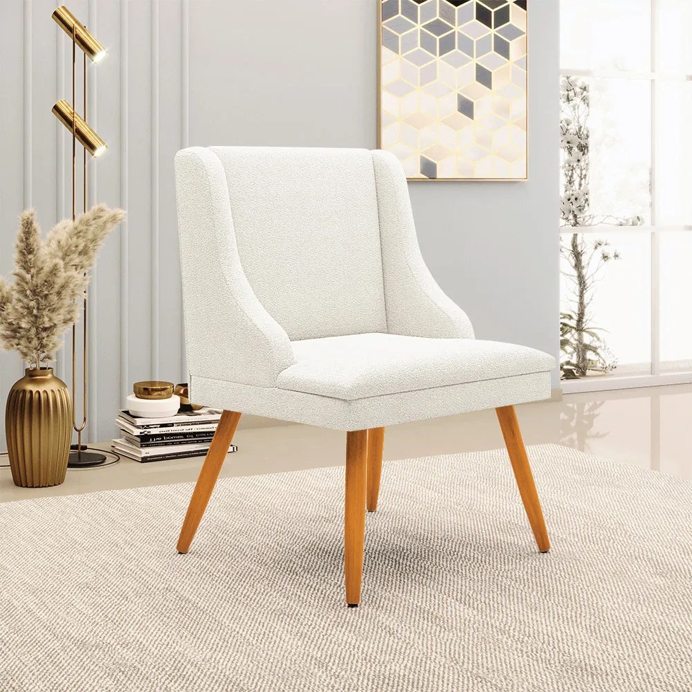 Cadeira Sala de Jantar Pé Palito Castanho Kit 4 Liz Bouclê Off White D03 - D'Rossi