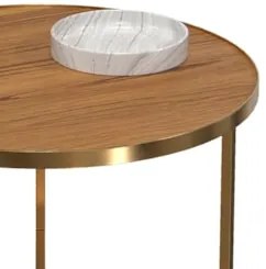 Mesa de Centro Redonda Baixa Pé Metal Thor Cinamomo/Dourado E05 - Mpoz