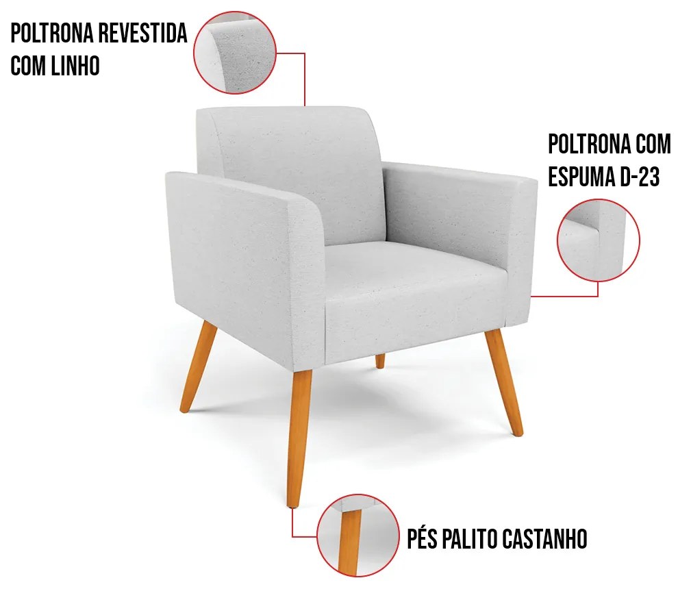 Poltrona Pés Palito Castanho Marisa Linho - A05 Cinza