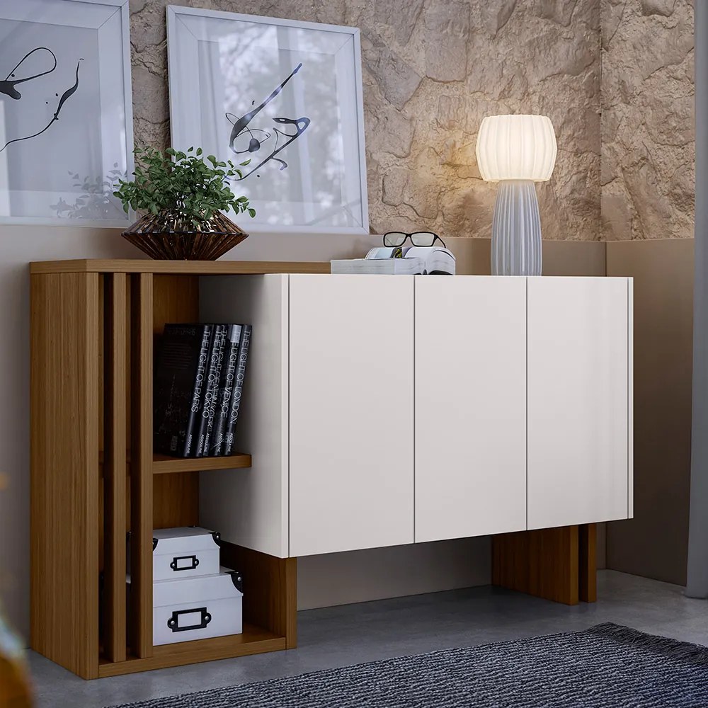 Balcão Jasmin 03 Portas Off White e Imbuia - D'Rossi