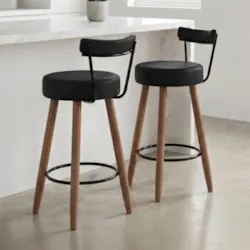 Banqueta Alta Estofada Pés Palito Kit 4 Tília Sintético Preto S08 - Mp