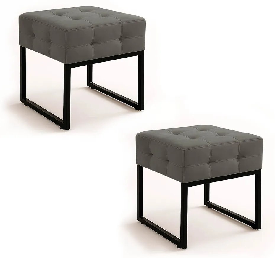 Puff Sala Decorativo Industrial Kit 2 Elisa Suede D03 - D'Rossi - Grafite