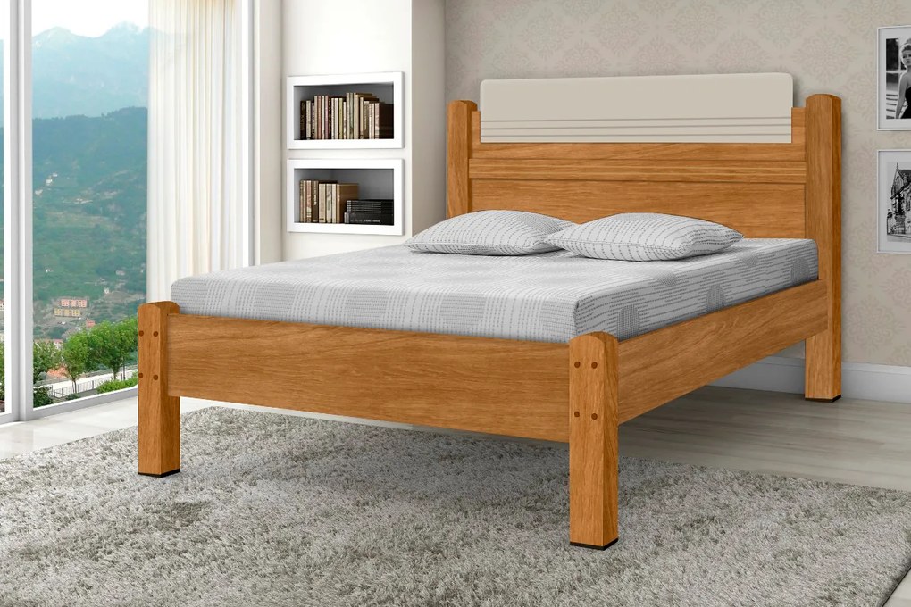 Cama De Casal Munique Nature/Off White - Gabrielli Móveis