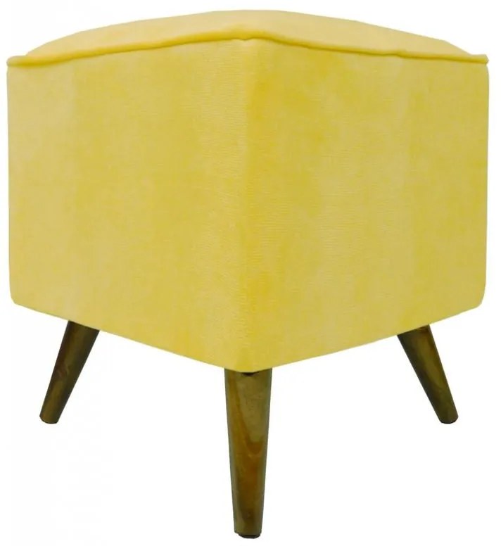 Puff Quadrado Modena Sigma em Suede com Pés Palito Inclinado - Amarelo