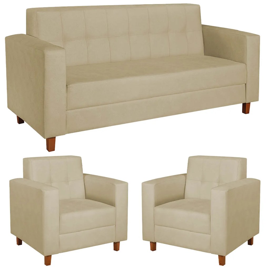 Kit Sofá 2 Lugares e 2 Poltronas Denver Suede Bege - ADJ Decor