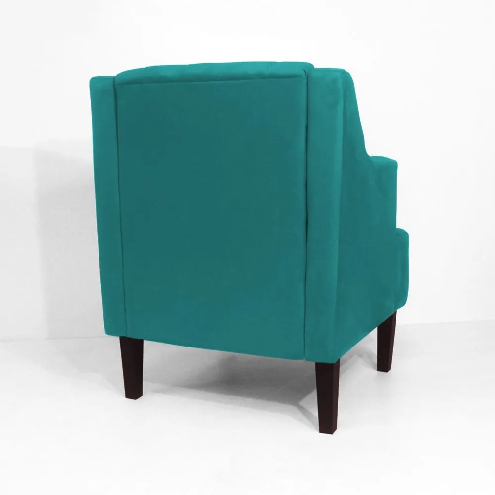 Poltrona Classic Suede Azul Tiffany Pés Palito Sala, Quarto, Decoração