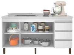 Balcão Gabinete Com Pia 160cm 3 Portas Karen Z49 Branco - Mpozenato