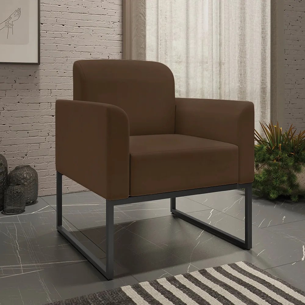 Poltrona Decorativa Isabella Base Industrial Suede Marrom/Preto G19 - Gran Belo