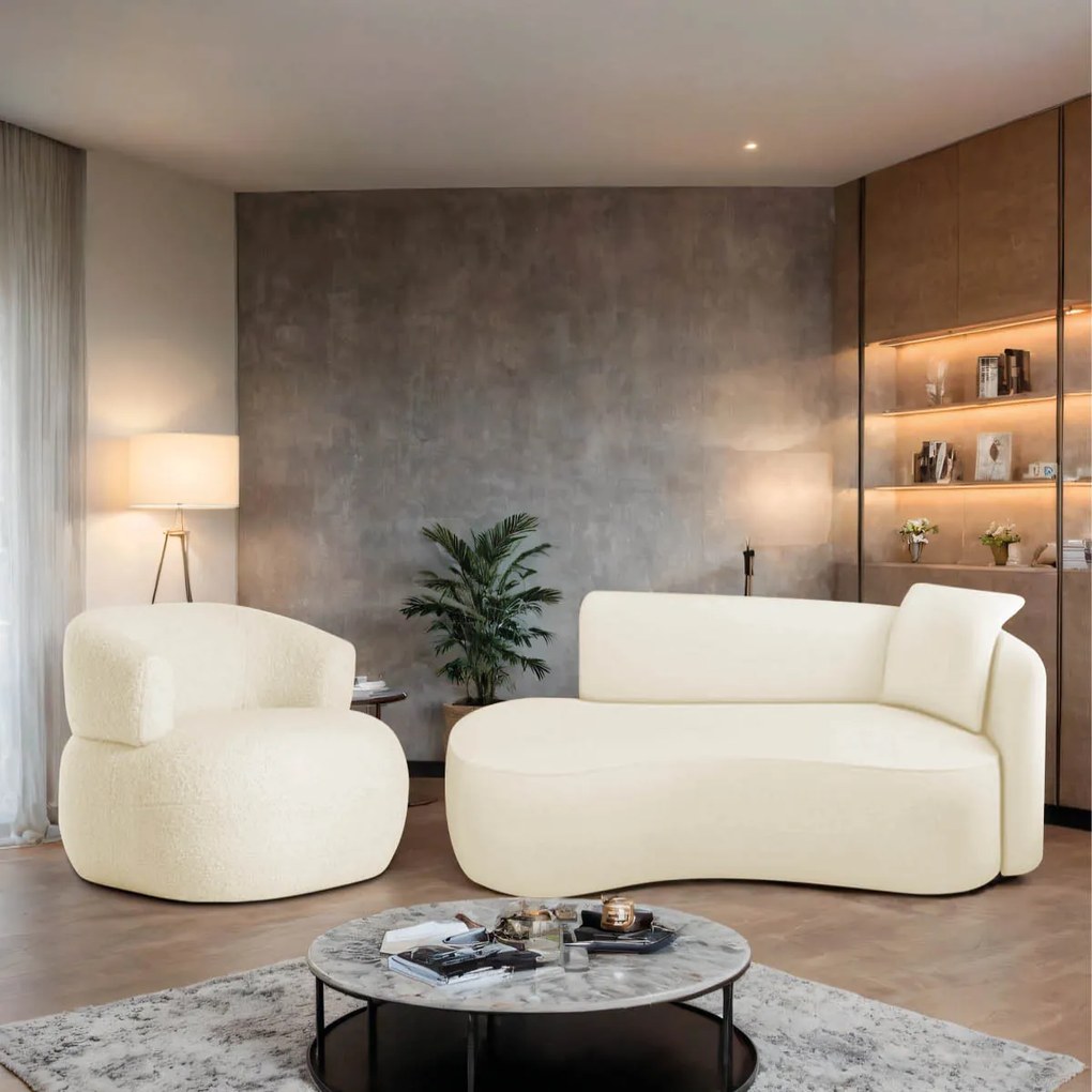 Kit Divã Recamier 180cm e Poltrona Luxo Suíça Lado Esquerdo Bouclé