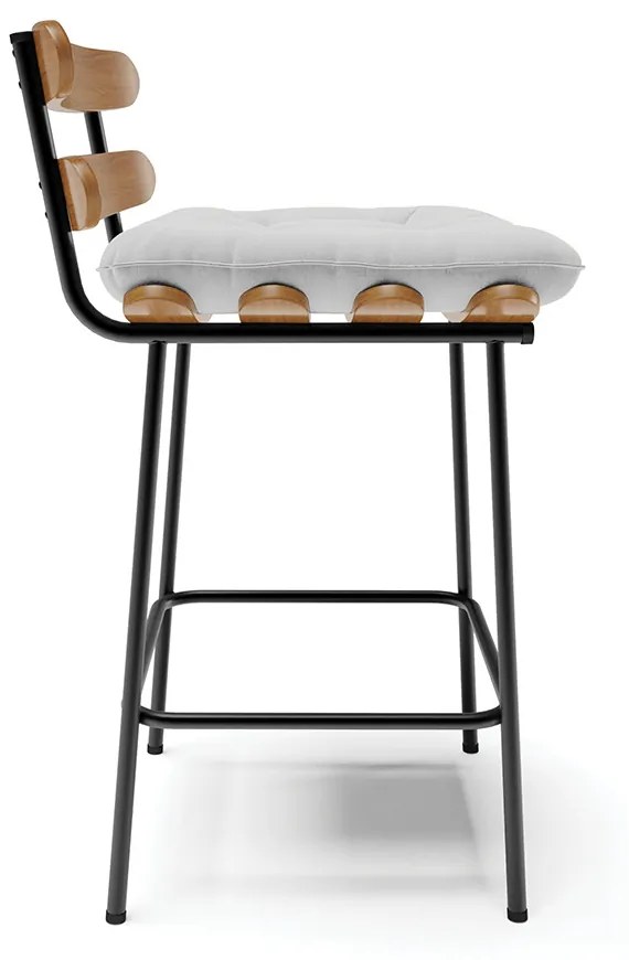 Banqueta Costela Linho Base Metálica Preto - DRossi - A05 Cinza Claro