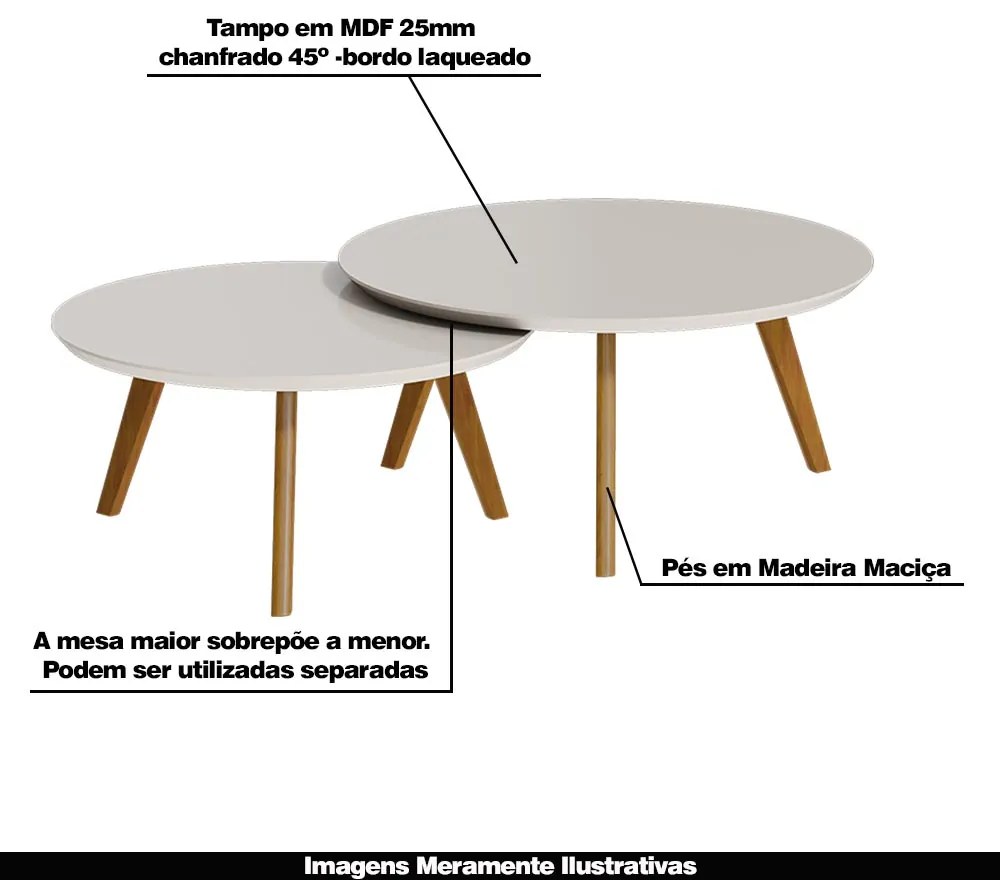 Conjunto Mesa de Centro Redonda Polly Off White G29 - Gran Belo