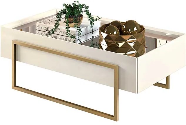Mesa de Centro Suri 100% MDF Tampo com Espelho 91cm Off White