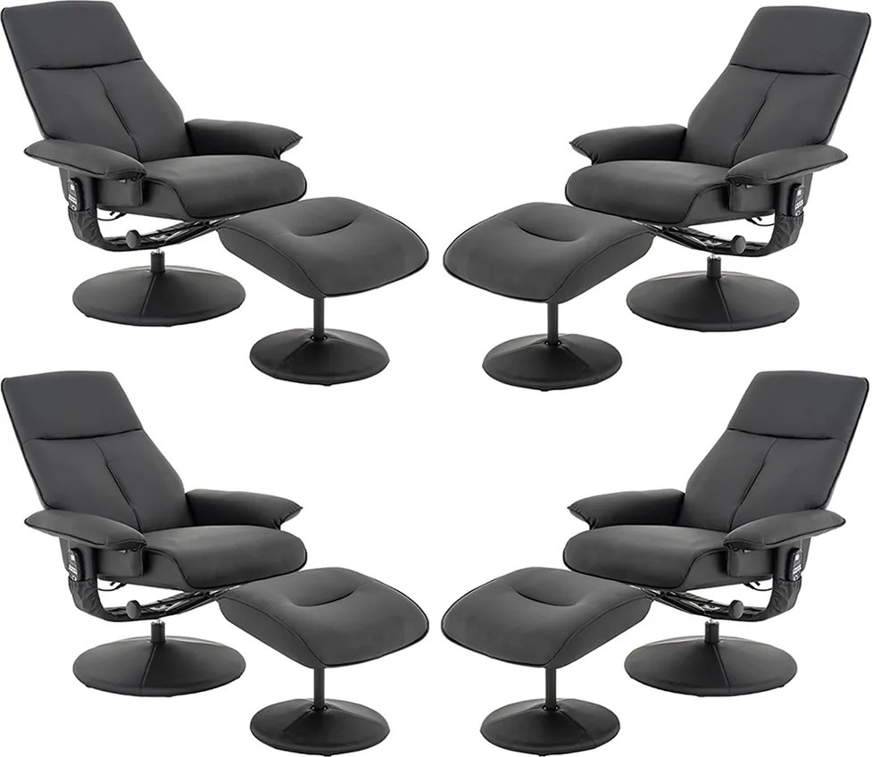 Kit 4 Poltronas do Papai Reclinável Elétrica Com Apoio de Pés Giratória e Massagem Nebraska PU Preto G56 - Rivatti