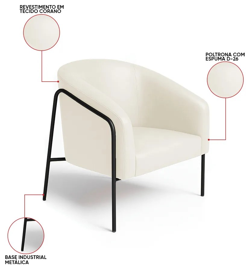Poltrona Sala Industrial Alta Preto Stella Sintético PU D03 - D'Rossi - Bege