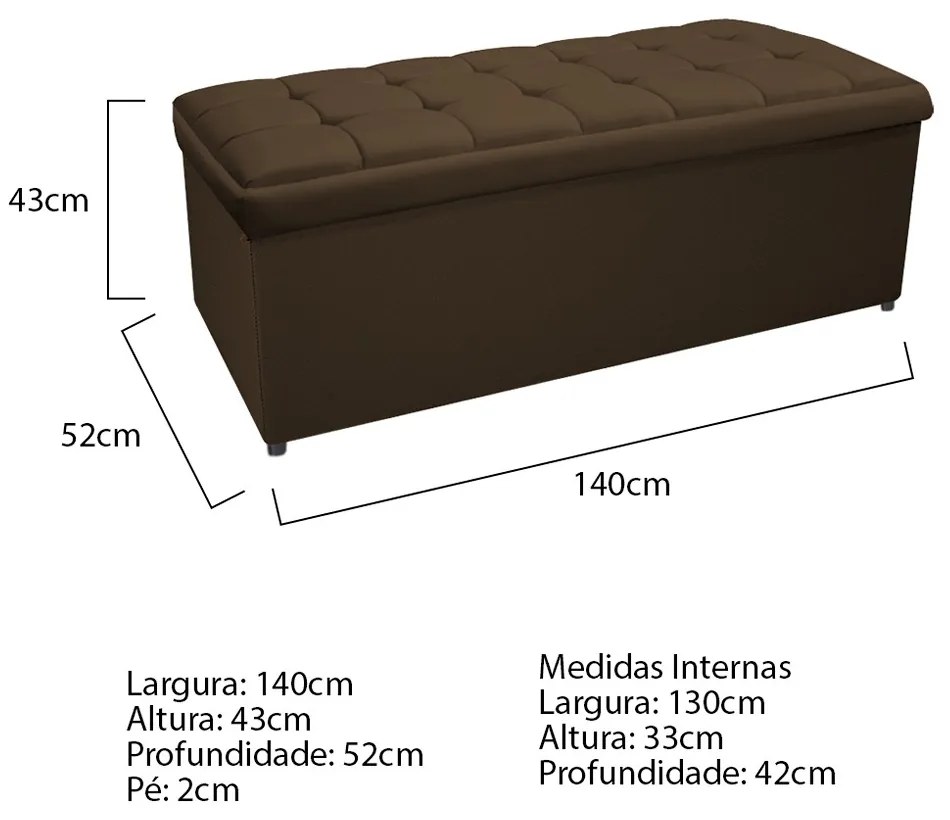 Calçadeira Copenhague 140 cm Casal Suede Marrom - ADJ Decor